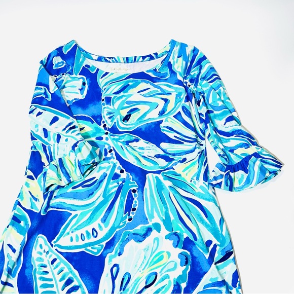 Lilly Pulitzer Sophie Ruffle Dress UPF 50+ Palm Passage Print Beckon Blue Size S - Picture 5 of 11